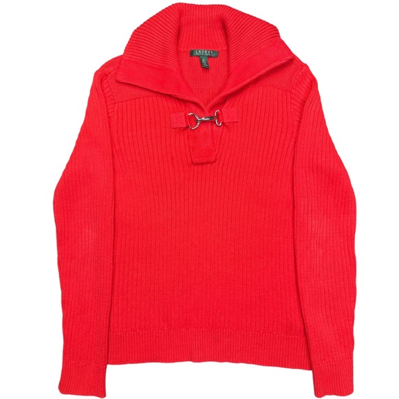 Lauren Ralph Lauren Sweaters - Lauren Ralph Lauren Women's Red Cotton Ribbed Pullover Sweater XL Toggle Closure